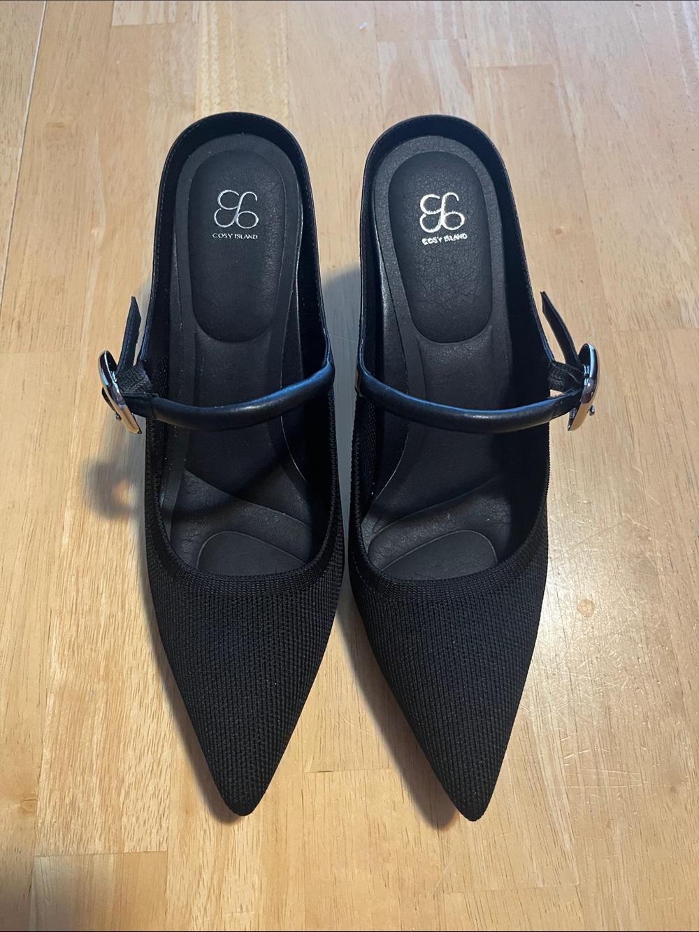 Cosy Island GraceLithe Black Pointed Toe Mule Heel with Buckle Strap